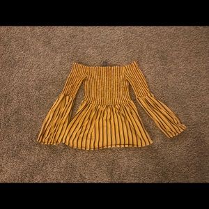Yellow Pinstripe Bardot Fit n Flare Top